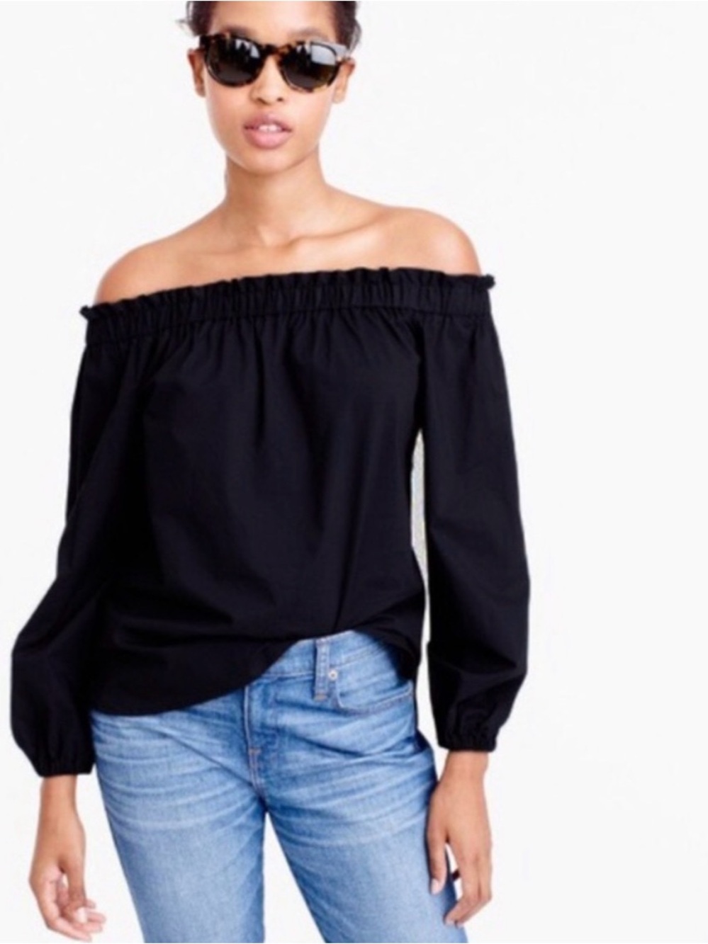J. Crew Black Poplin Off-The-Shoulder Top